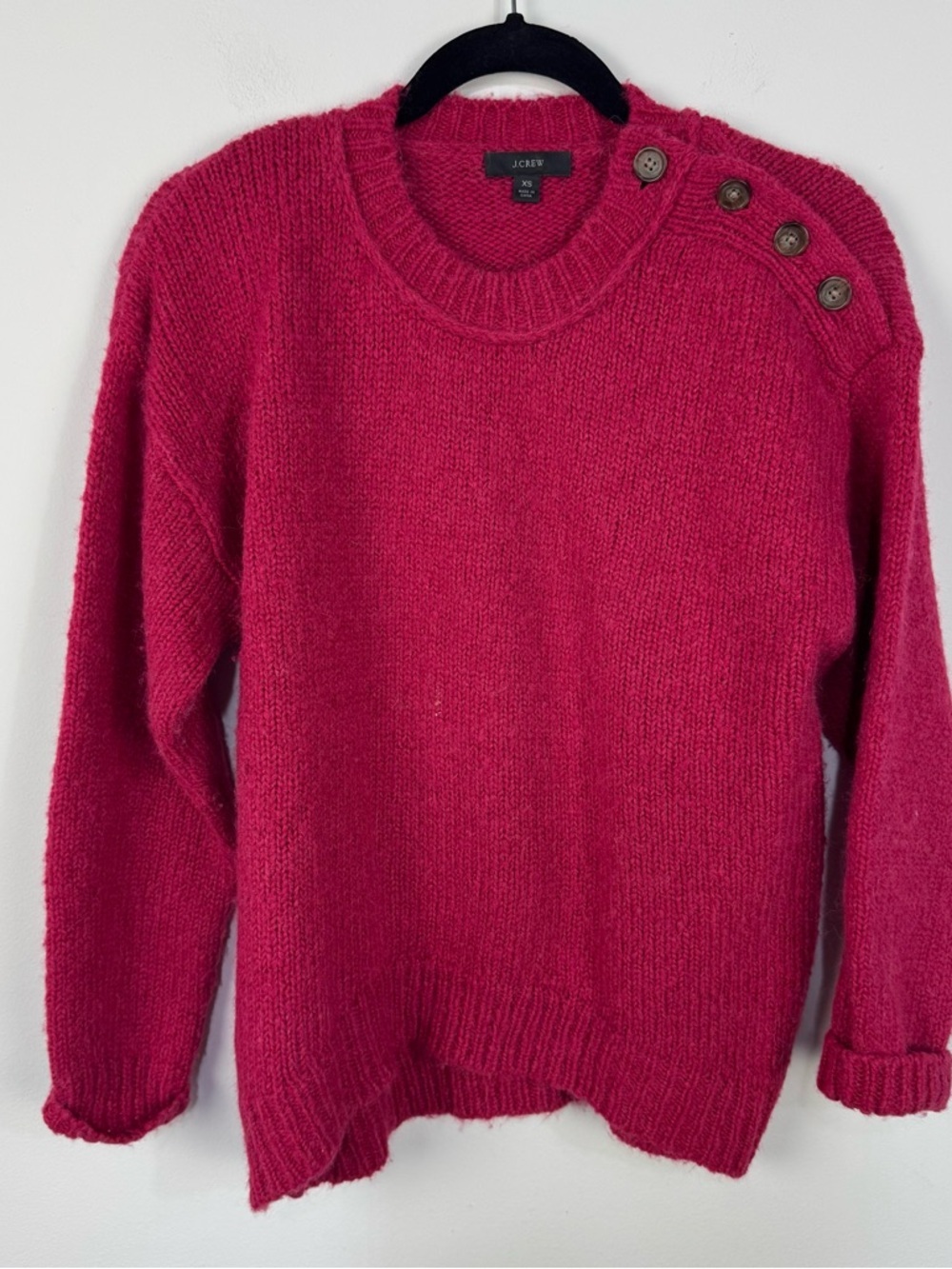 J.Crew Pink Alpaca Wool Blend Button Detail Sweater Chunky Knit Winter